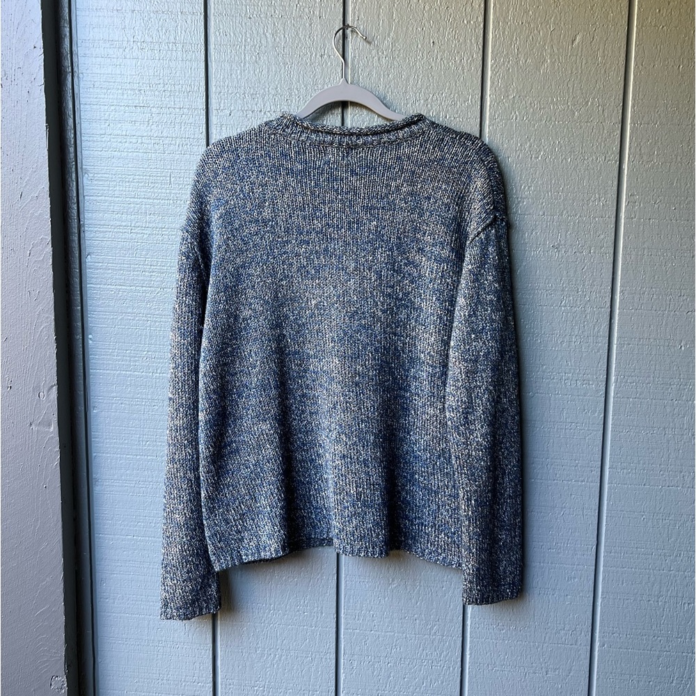 IVY Blue Gray White Silk Blend Classic V-Neck Fall Winter Office Casual Sweater - Picture 2 of 9